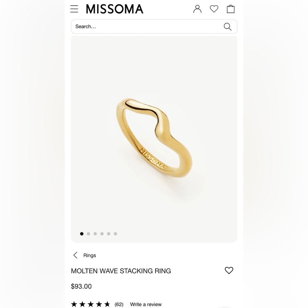 Missoma Molten Wave Stacking Ring, Size 9, Gold - Picture 9 of 12